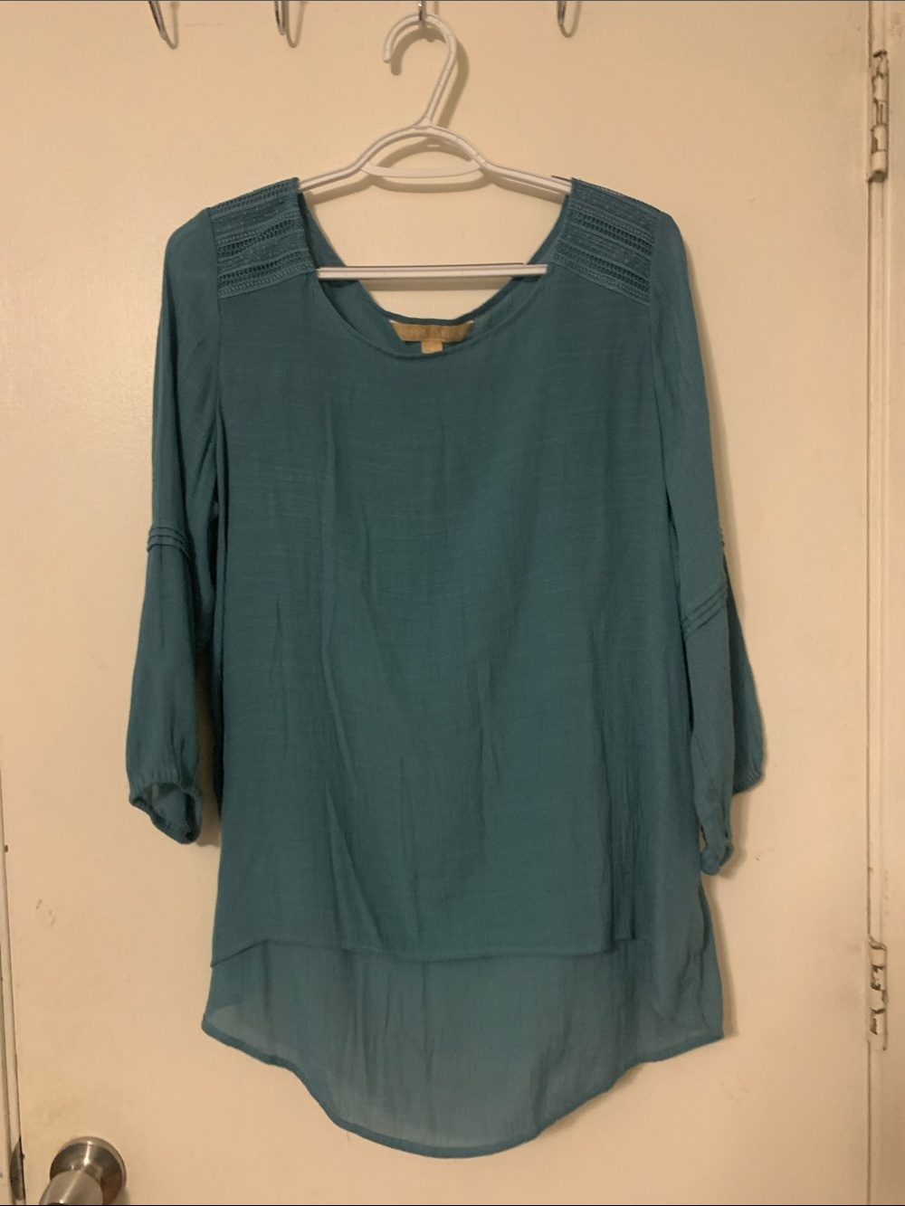 Woven Teal 3/4 Sleeve Tunic Top